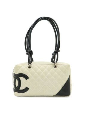 Chanel Cambon Line Bowling Bag Bow Shoulder Soft Calf Ivory Black